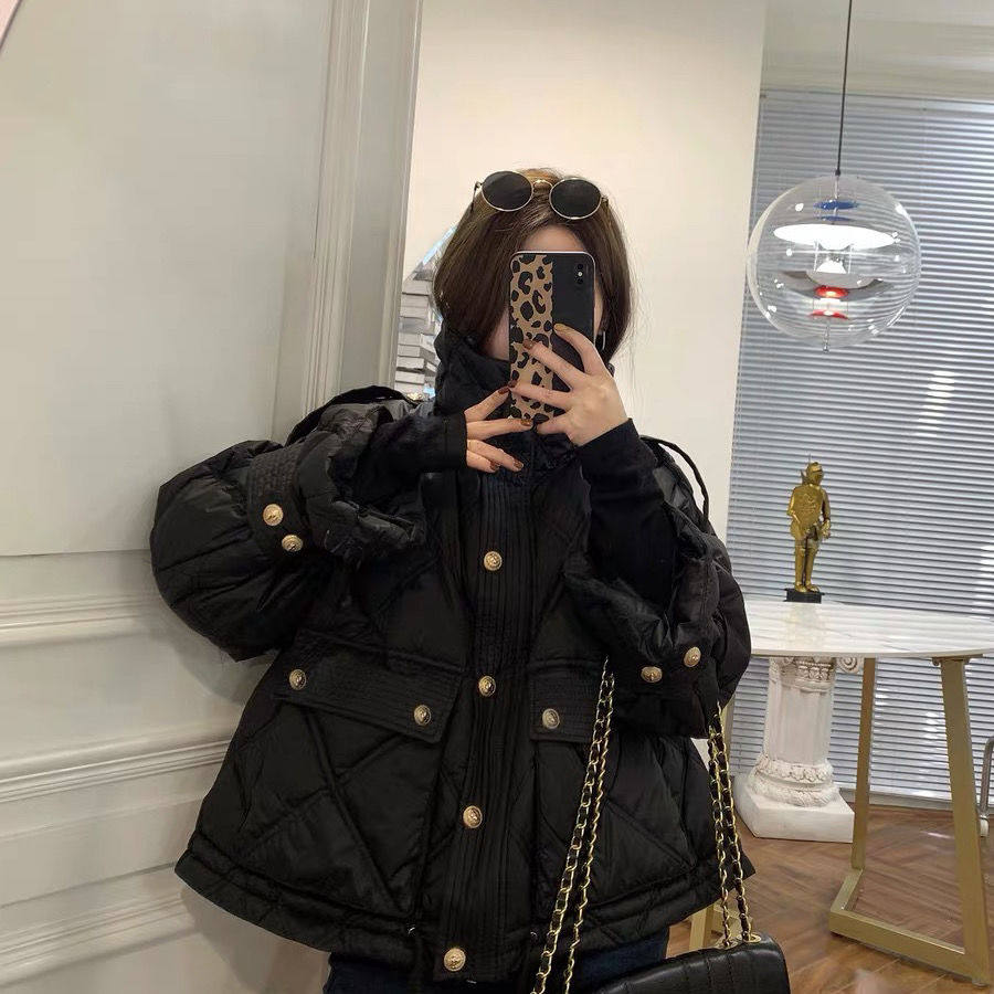 Black magna cotton coat jacket woman 2021 Winter new Korean version loose student 100 hitch slim cotton padded jacket