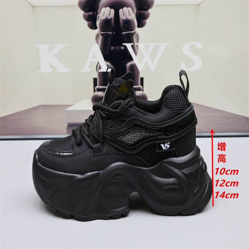 Women's Height-Increasing Dad Shoes with 14cm Platform and 12cm Thick Sole, Breathable Mesh Sneakers for Petite Women, Casual White Shoes 10