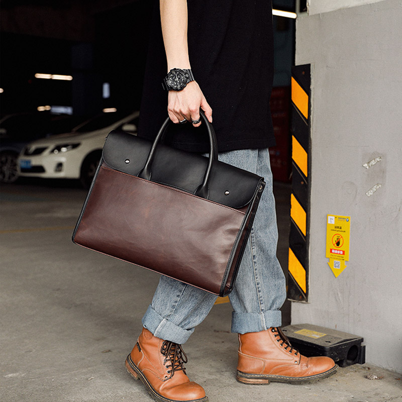 Business handbag retro men's bag leather Korean version shoulder bag diagonal bag horizontal computer bag briefcase large capacity