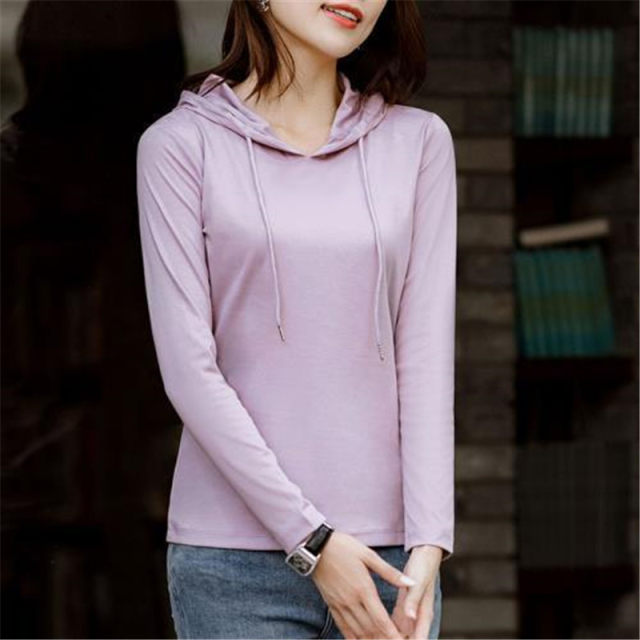 New Western-style middle-aged mother hooded sweater women's large size casual loose solid color long-sleeved T-shirt top thin coat