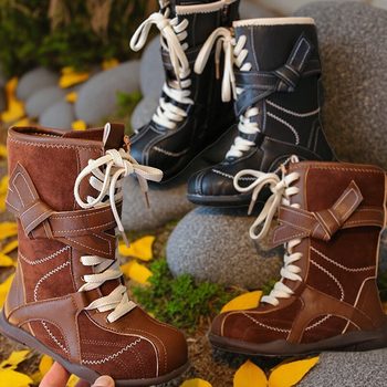 Girls' Martin Boots, New Autumn and Winter Children's Boxing Boots, Mid-Calf Boots, Medium and Large Children's Shoes, Leather Boots, Children's Shoes, Student Shoes