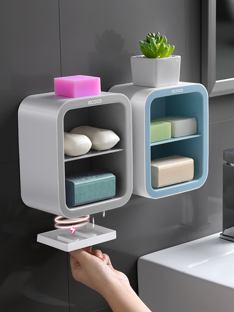 Double layer soapbox suction cup free of punching wall-mounted Wall-mounted Shelve Shelve Shelve Dressing Room Creative Drain Soap Box