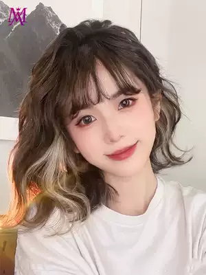 Wig short hair female summer full head cover natural simulation of water corrugated wool roll suitable for round face hairstyle wig set