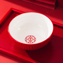 Red bowl Chinese wedding large noodle bowl ceramic household bowl instant noodle bowl soup bowl wedding noodle bowl wedding bowl size)