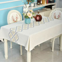 Linen tablecloth long strip table tabletop cloth blue embroidery rectangular cloth tablecloth cubic cloth