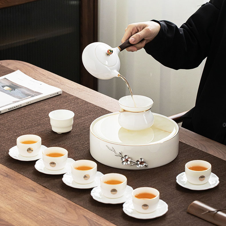 Shea Butter Jade White Porcelain Kung Fu Tea Set Group Home Upscale Cover Bowl Tea Cup Whole Set Of Dry Bubble Tea Pan Teapot