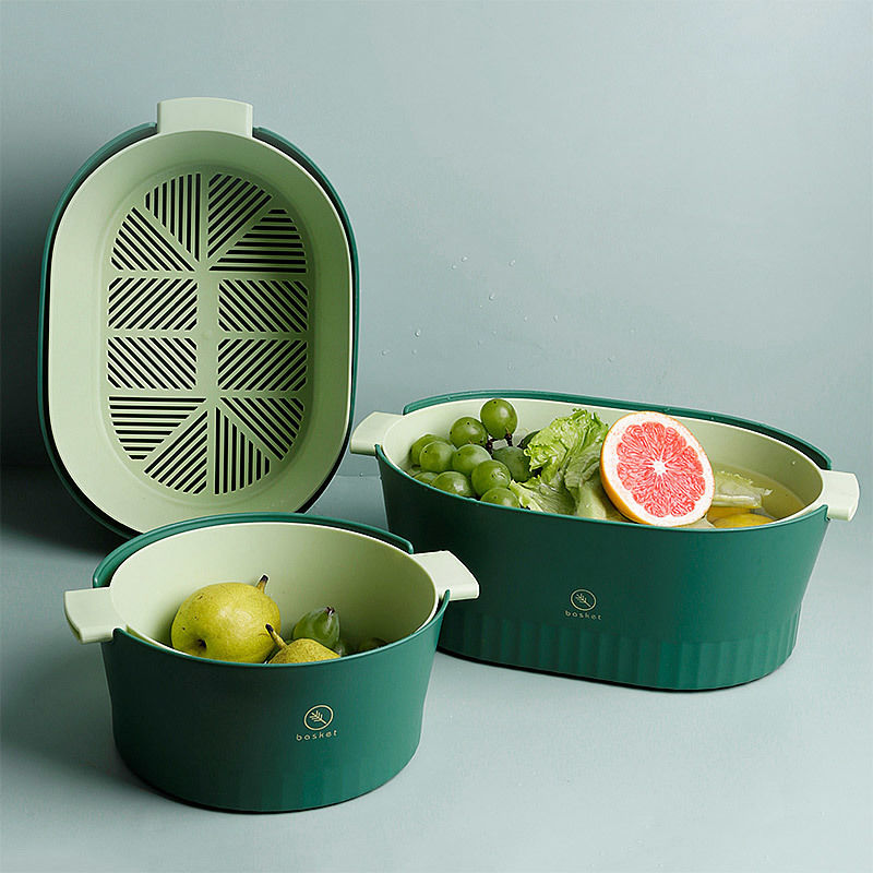 Sanmu Qinghe double-layer washing fruit washing basin draining basket fruit plate living room multi-purpose household multi-purpose vegetable basket