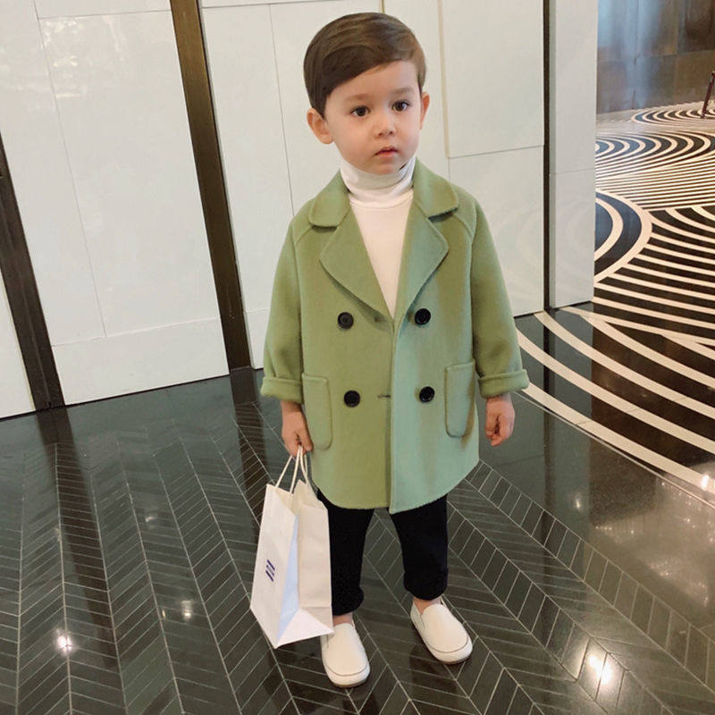 Boy son Son Coat Autumn Winter Dress Plus Cotton Thickened Jacket Korean version Boy medium long version handsome with great coat of clothing and winewear