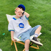 Boy short sleeve loose t-shirt summer clothing 2022 new children CUHK Scout half sleeve turnover polo shirt summer