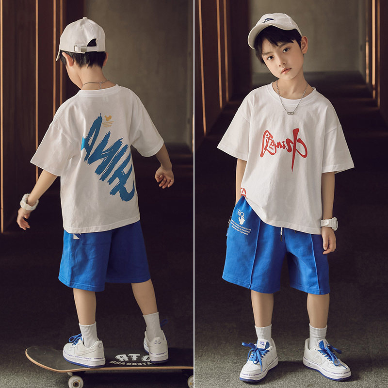 Boys summer suits 2022 new thin short-sleeved shorts boys summer Western style children's sports net red tide