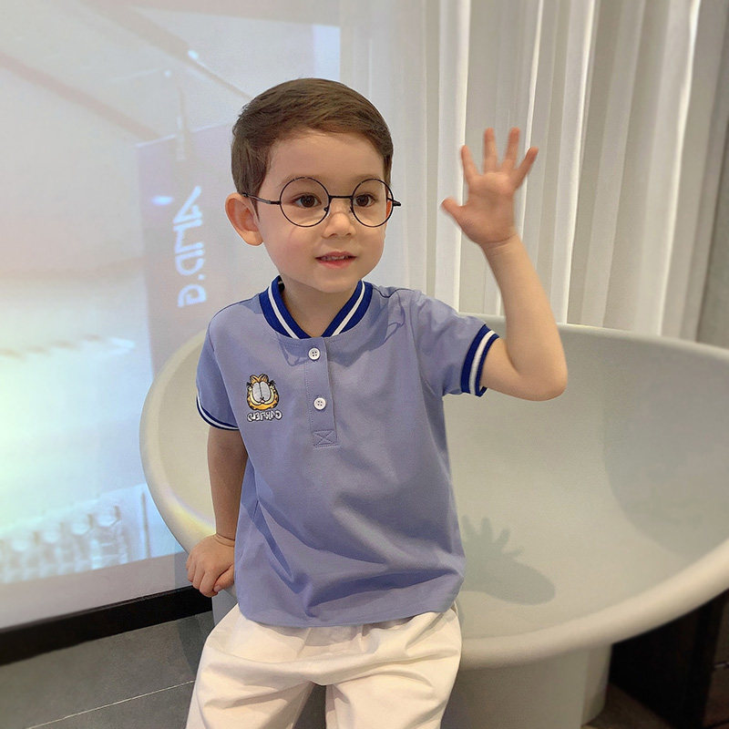 Children's clothing 2022 new summer clothing baby T-shirt boys and children polo shirt baseball collar Garfield hit color casual short-sleeved