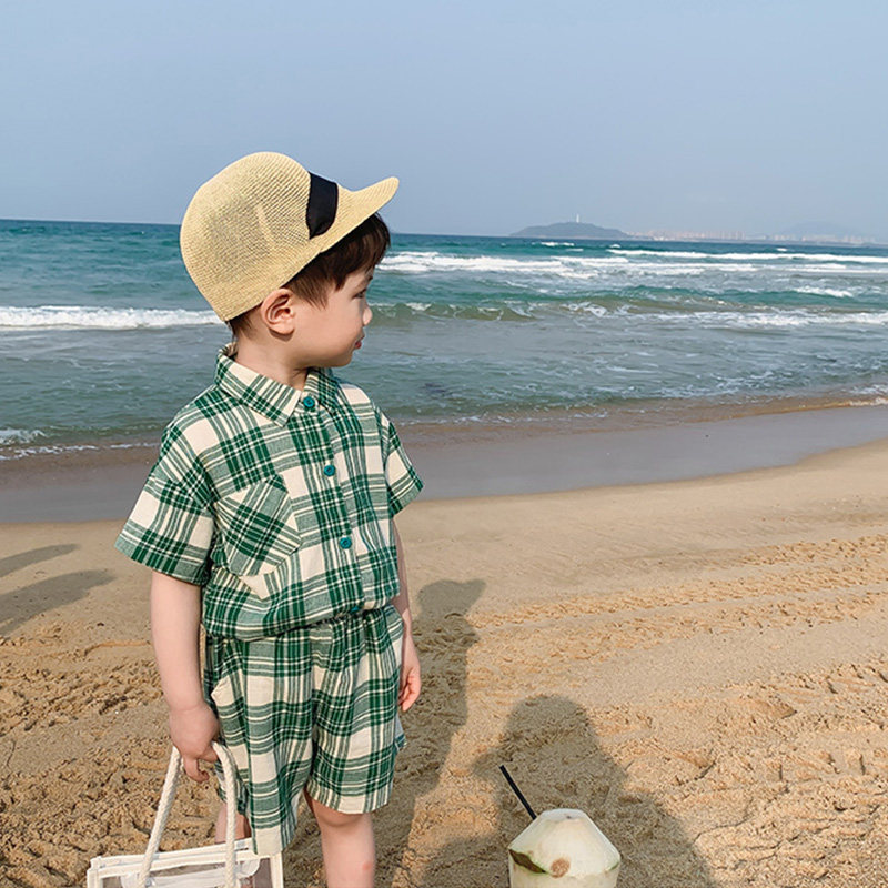 Children's suits boys summer 2022 new baby Korean clothes children's Western style plaid trend two-piece suit