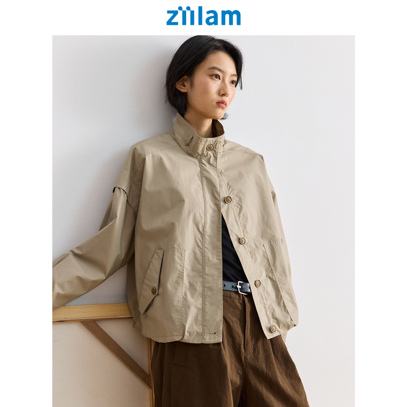 Ziilam Branch Blue Coated Stand Collar Jacket 26 Autumn New Loose Short Coat with a Relaxed Fit and High-Quality Design Ziilam Branch Blue Coated Stand Collar Jacket 26 Autumn New Loose Short Coat with a Relaxed Fit and High-Quality Design