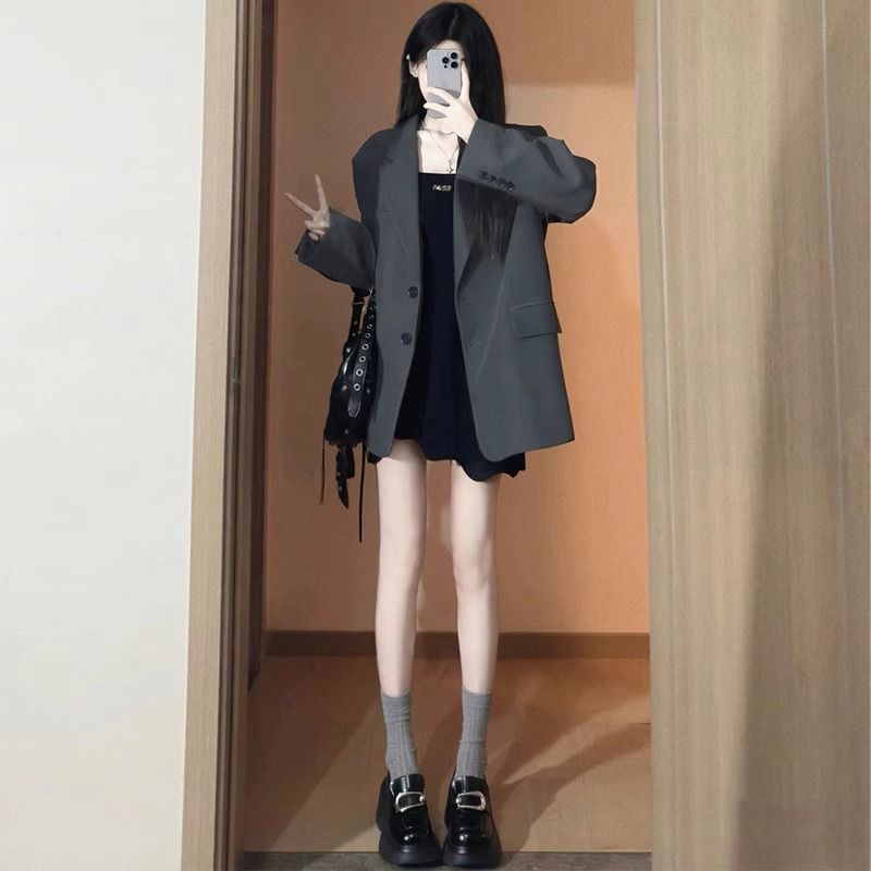 Korean Style Loose Casual Slimming Versatile Suit with a High-End Feel, Gray Petite Blazer for Women, Spring and Autumn Wear Korean Style Loose Casual Slimming Versatile Suit with a High-End Feel, Gray Petite Blazer for Women, Spring and Autumn Wear