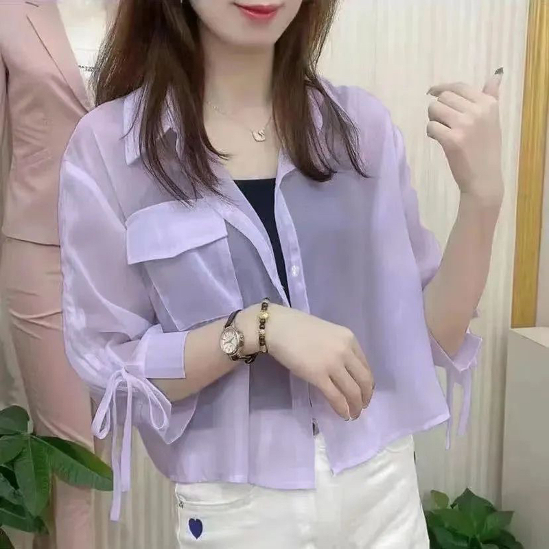 Chiffon Sun Protection Shirt for Women, New Summer Style, Versatile Design, Unique Drawstring Sleeves, Thin Shirt, 2026 Fashion Trend