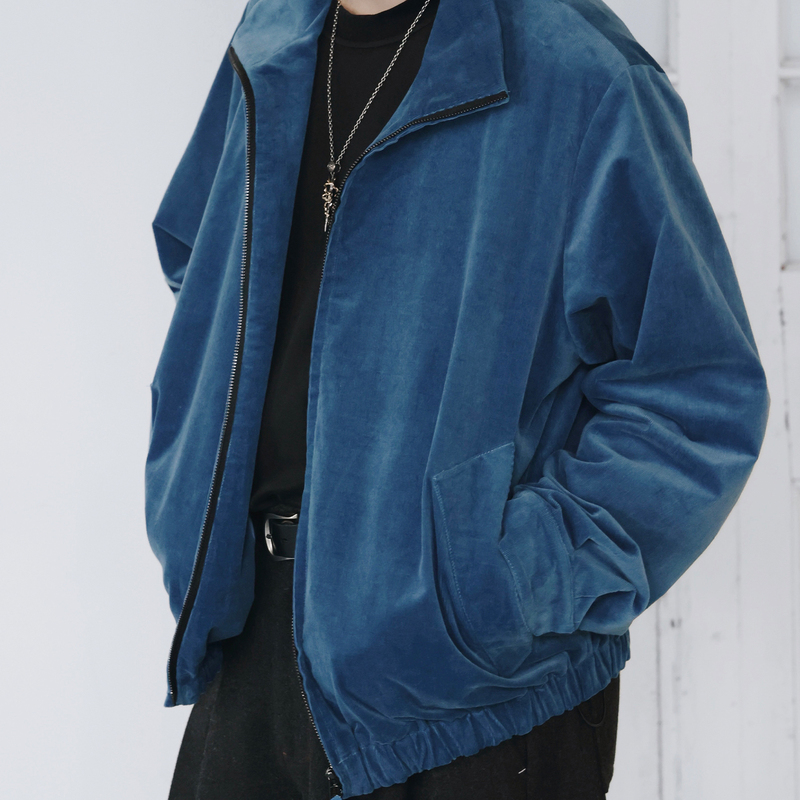 Yuting Corduroy Adjustable Hem Cocoon Silhouette Stand Collar Commuter Harrington Jacket