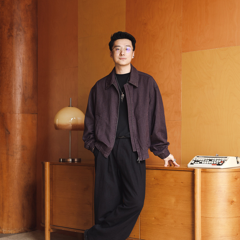 Wind Violet Hemp Washed Canvas and Cowhide Suede Double-Open Reversible Collar Jacket