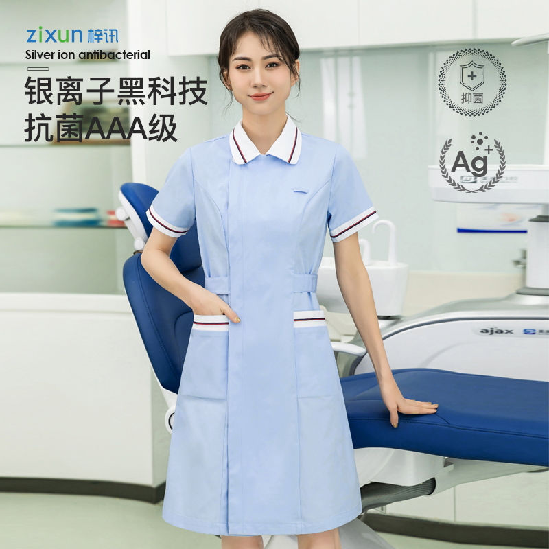 Nurse clothing short-sleeved women's summer thin section long section doll collar oral dentistry beauty salon doctor nurse overalls