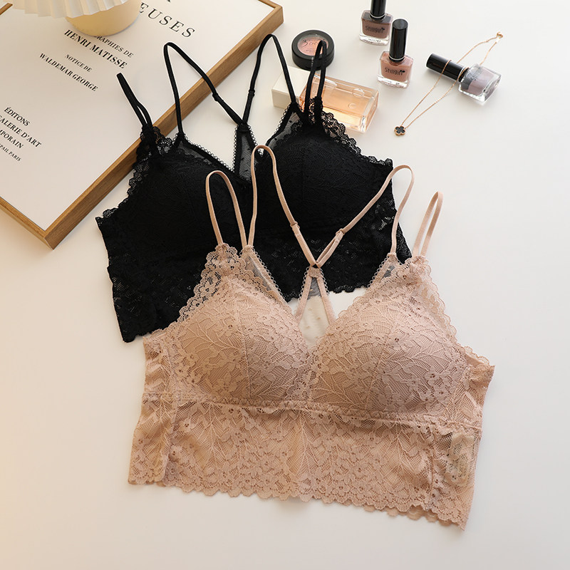 Japan gp beautiful back underwear women's summer thin section small chest no steel ring anti-light cross belt lace white bra