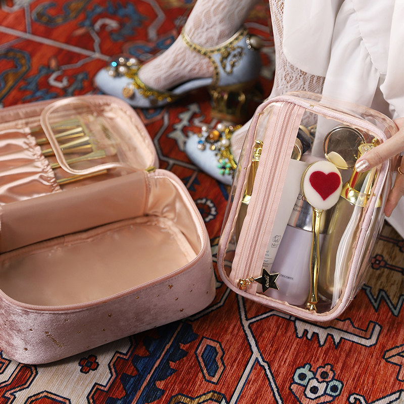 Japanese gp cosmetic bag women's portable new large-capacity super-large high-end velvet cosmetics storage bag