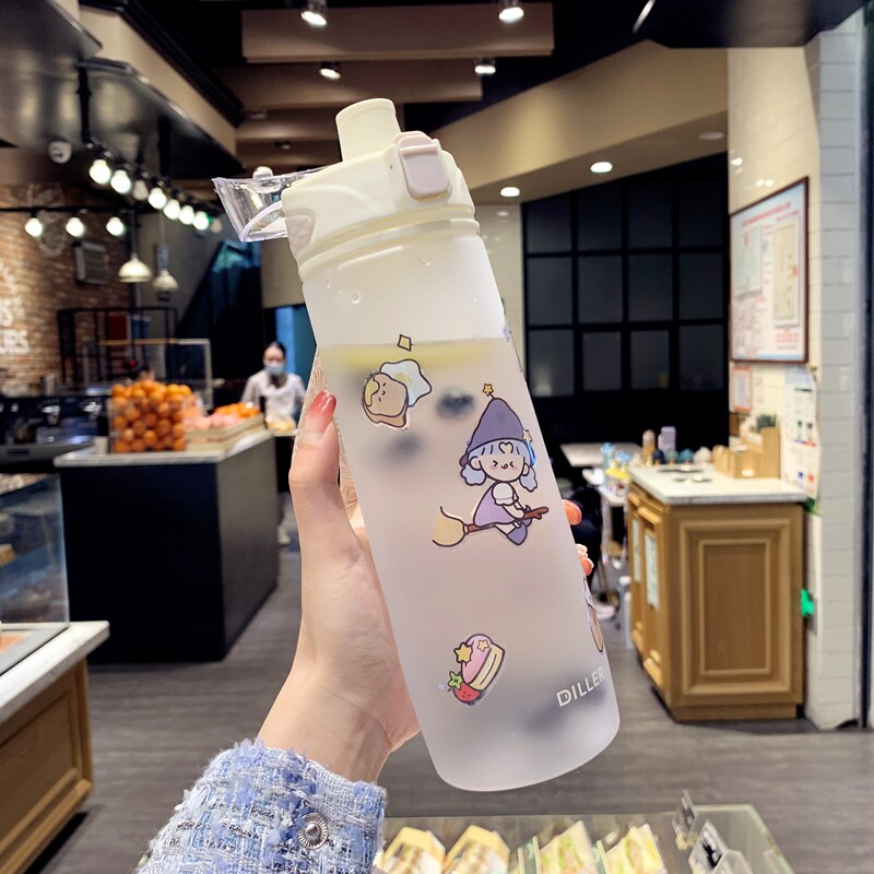 Japan gp large-capacity water cup female matte girl heart plastic cup student portable sports kettle large cup - Taobao