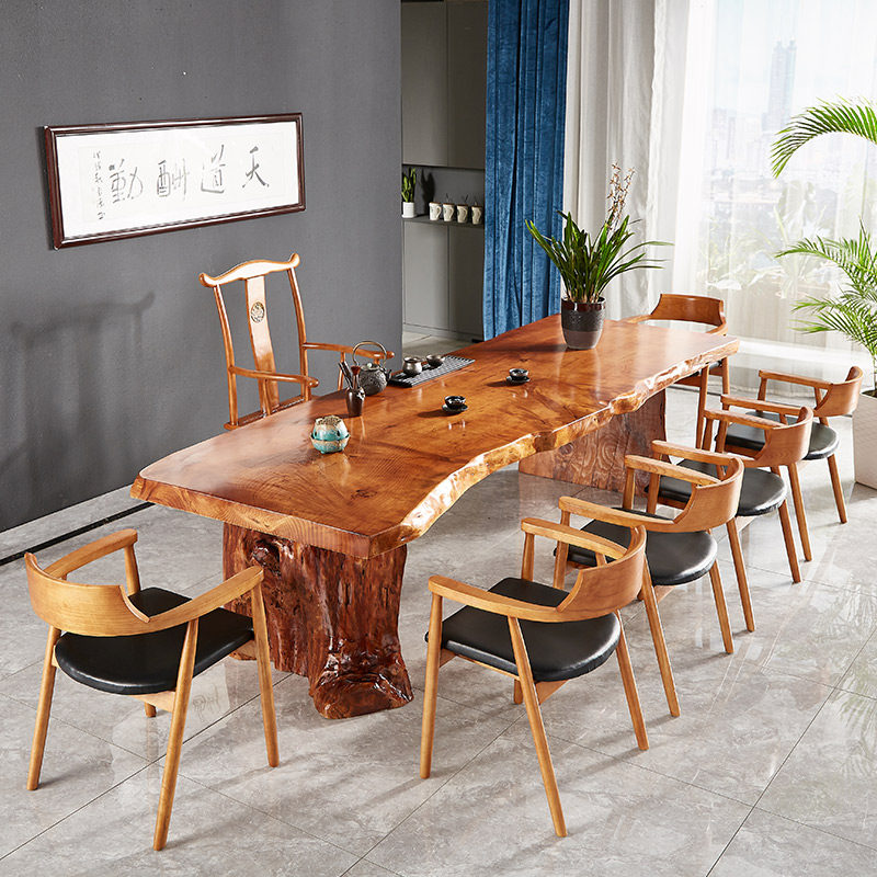 New Chinese style solid wood large board tea table and chair combination Kung Fu tea table Zen tea table modern minimalist antique tea table