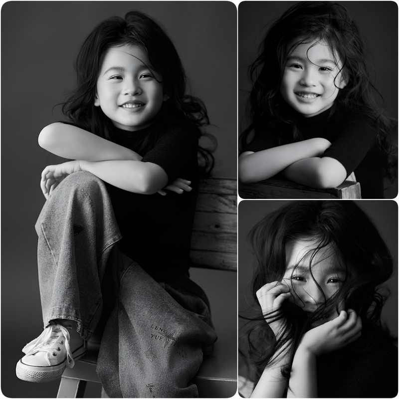 New Studio Interior Scene Baby Photo Black and White Minimalist High-End Portrait Personal Photo Sample 1568