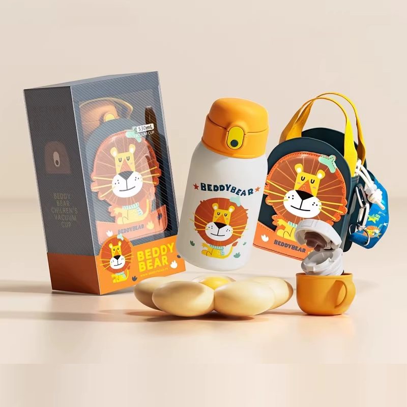 杯具熊儿童保温杯男女吸管杯宝宝水杯子动物派对学生上学专用水壶