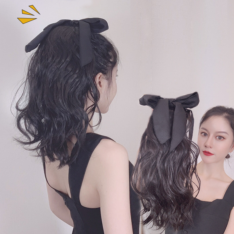 Baimeisi Internet celebrity bow ponytail braid wig female strap-on corn perm big wave water ripple