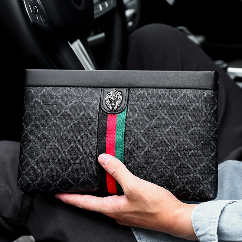 High-end business men's clutch bag light luxury hand bag leather briefcase hand clip bag first layer cowhide envelope bag men's bag