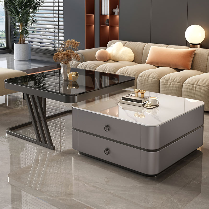 ロックプレートコーヒーテーブルリビングルームホーム2024新しい軽量高級ハイエンドテーブルスクエア折りたたみ大理石小さなアパートコーヒーテーブル