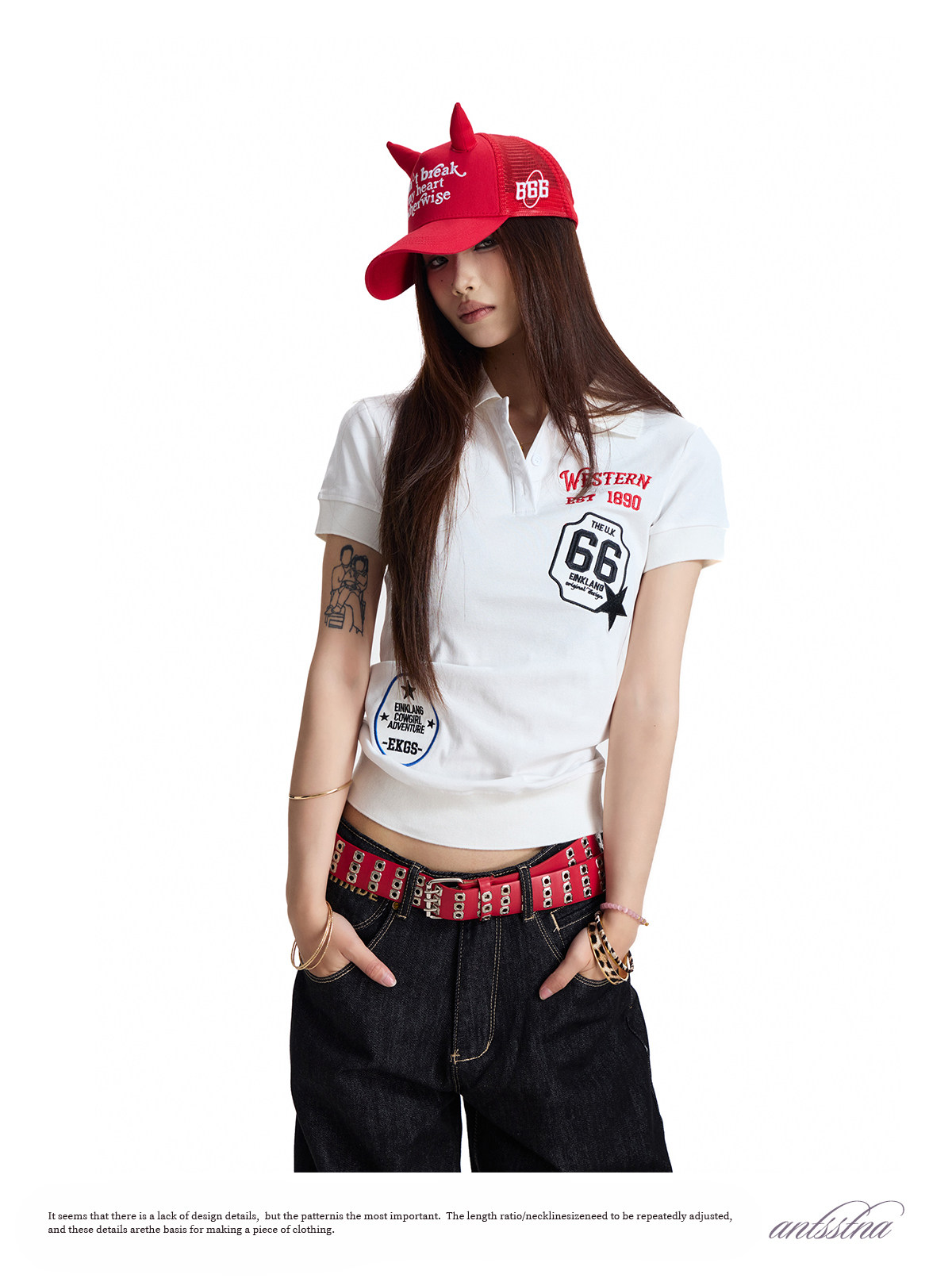 ANTSSTNA Embroidered Lapel Slim-Fit Cropped Polo