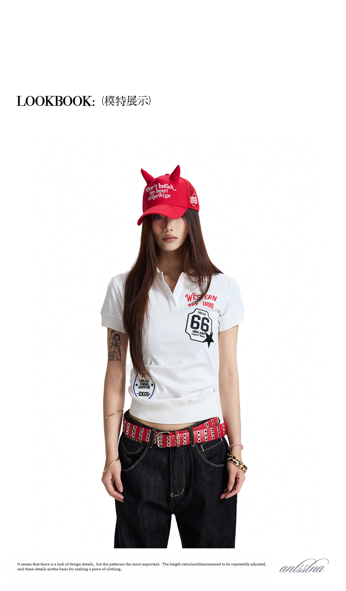 ANTSSTNA Embroidered Lapel Slim-Fit Cropped Polo