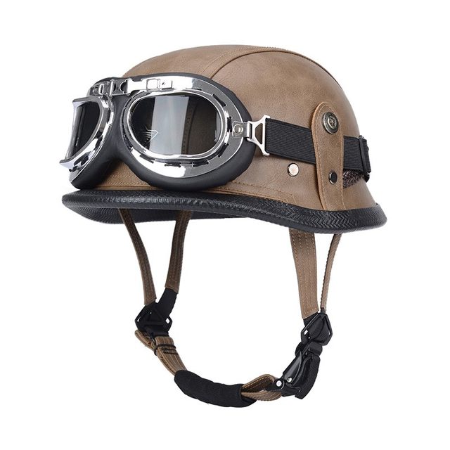 New German cruise retro half helmet female pedal male ຫມວກກັນກະທົບລົດຈັກ scoop helmet 3c standard soldier helmet ຫມວກຫນັງ