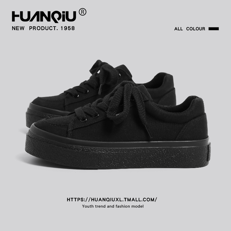 Universal Black Canvas Shoes for Women 2026 Summer New Thick-Soled Sneakers Super Popular Low-Top Versatile Sports Casual Shoes