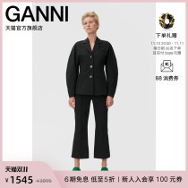 Ganni Womens 2022 New Black Striped Lapel Doll Sleeve Slim Blazer F7079099