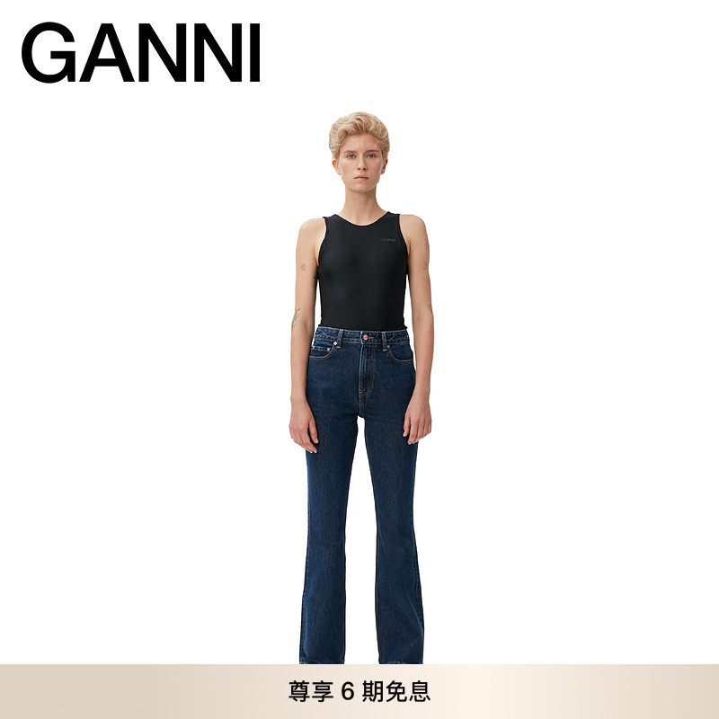 Ganni Women's Dark Blue-Gray High-Waisted Casual Early Autumn Retro Flared Versatile Long Jeans F6624568 Ganni Women's Dark Blue-Gray High-Waisted Casual Early Autumn Retro Flared Versatile Long Jeans F6624568