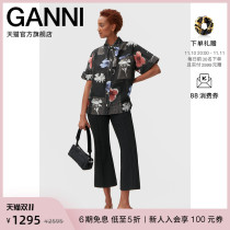 Ganni womens 2022 new ink flower lapel five-point sleeve loose shirt F7186281
