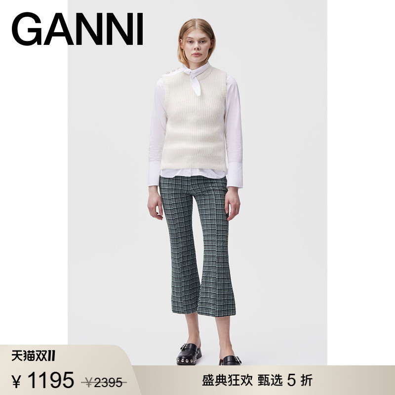 [Selected Discount] Ganni Women's Clothing White Crystal Button Decorated Round Neck Knitted Vest K1763135