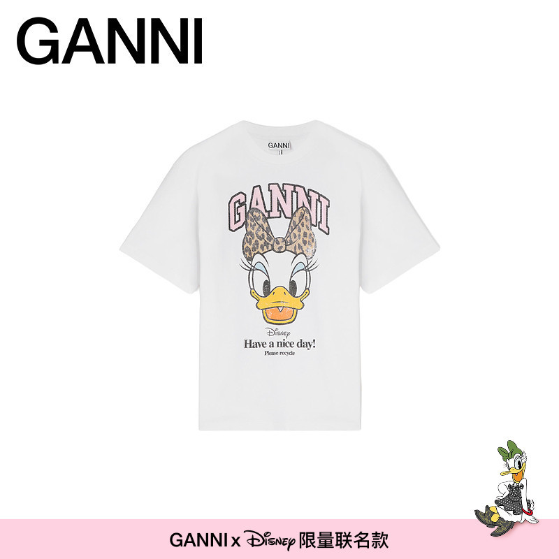【Ganni X Disney】Daisy Print Casual Fun Short-Sleeved T-Shirt Round Neck Top A1050098151