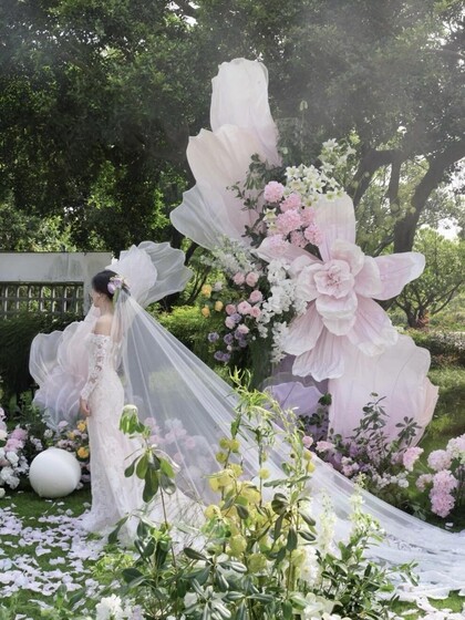 Pink Forest-Style Outdoor Wedding Atmosphere Arrangement, High-End Floral Art, Artificial Flowers, Floor-Standing Ornaments, Beautiful Display and Landscaping Decorations