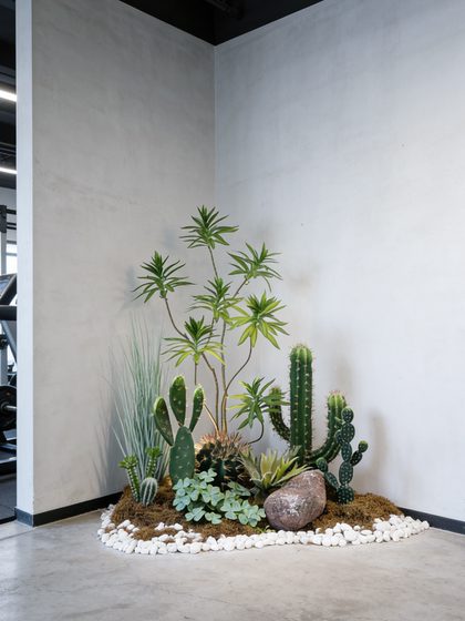 Simulated cactus landscaping ornaments, large creative plant combinations, indoor entrance green plants, cactus column decorative ornaments