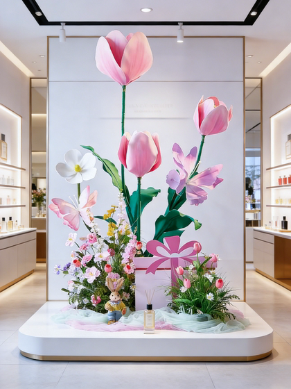 Tulip artificial flower shop entrance decoration attractive giant bouquet high-end Goddess Day photo check-in area