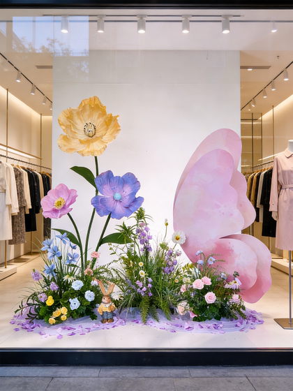 March 8Th Women's Day Shop Window Decoration Scene Setup Paper Art Flowers Butterfly Popular Photo Spot Spring Beauty Display