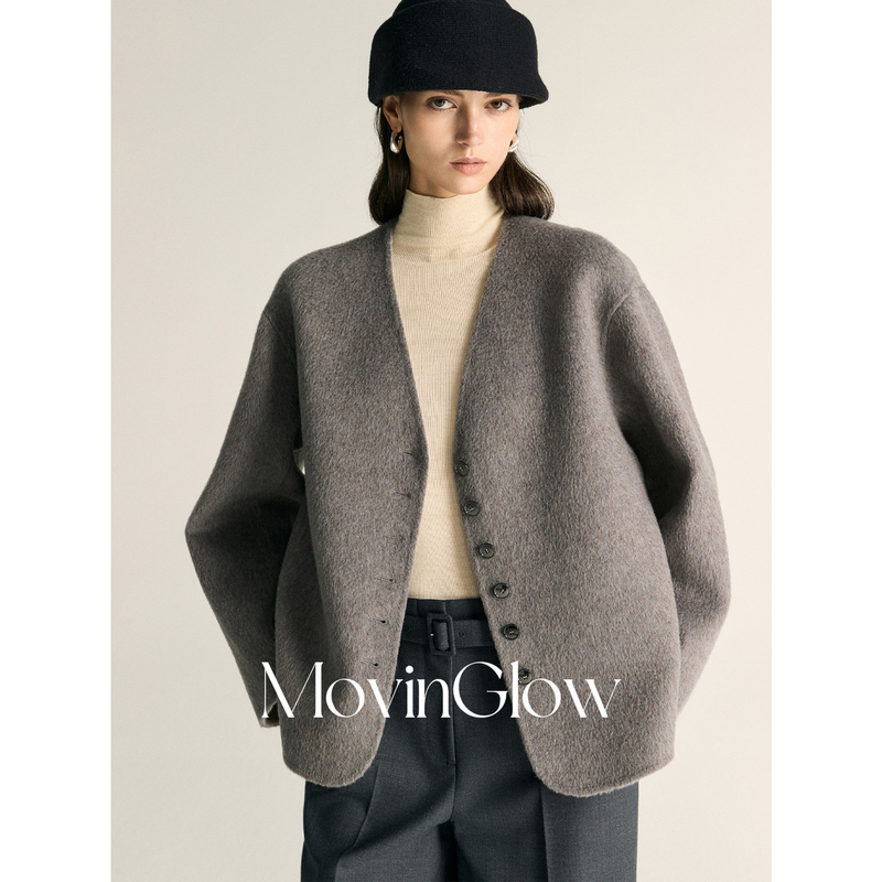 Movinglow｜Natural Old Money Style Camel Wool and Australian Wool Silk Single-Breasted Double-Sided Short Coat