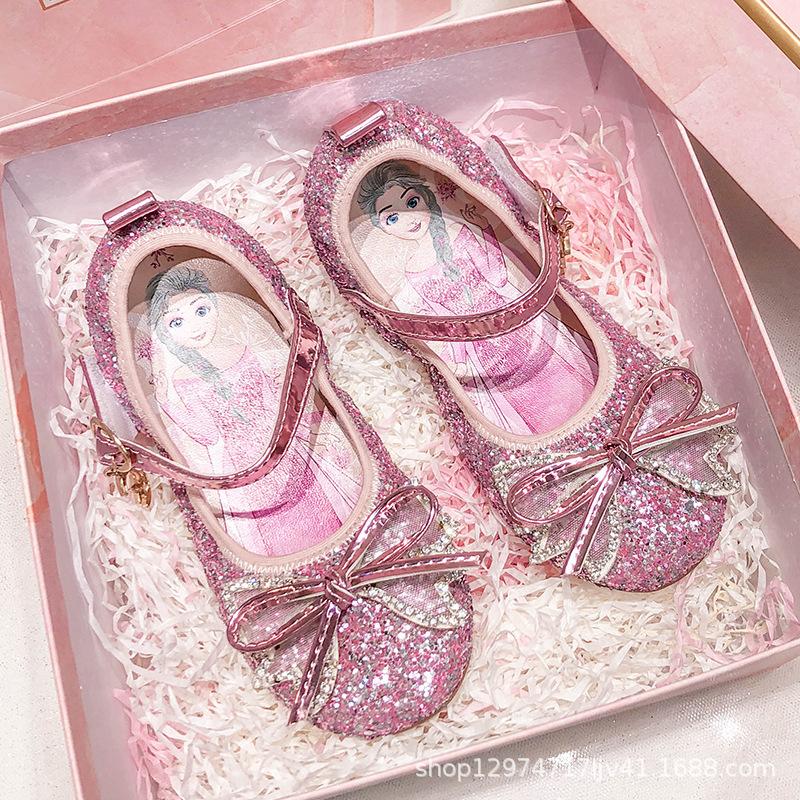 Shoes, leather shoes, soft bottom Crystal Princess girls Children Children girls Frozen Aisha baby single 2021 New Spring