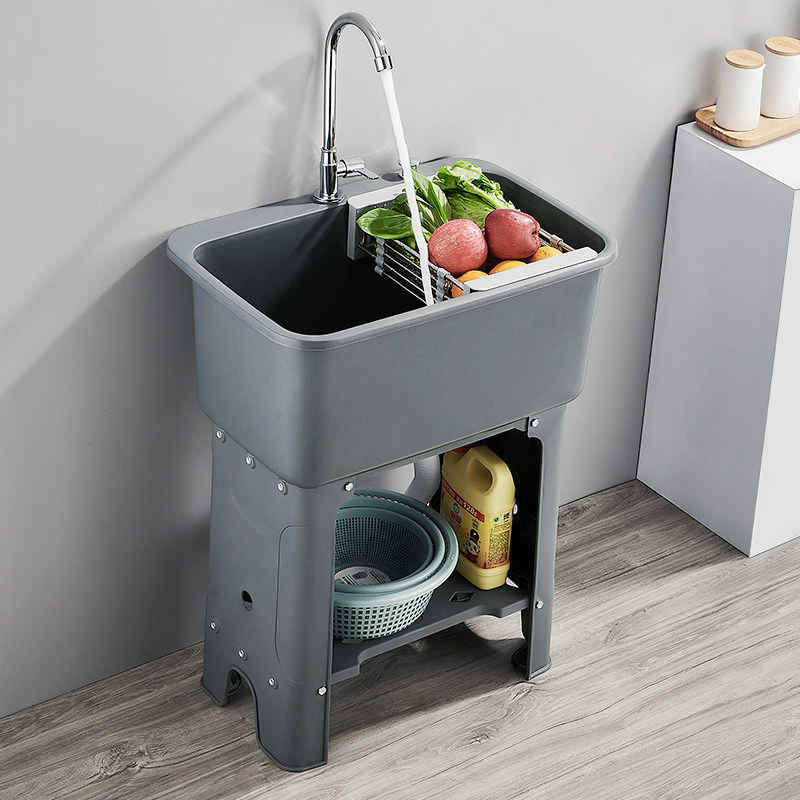 Kitchen Wash Basin Tap Wash Vegetable Pool Large Single Sink Home Dishwashing Basin Drain Basket Package With Bracket Wash Tank