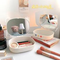 Makeup mirror storage box integrated portable light luxury high-end ins style folding mirror female student dormitory desktop