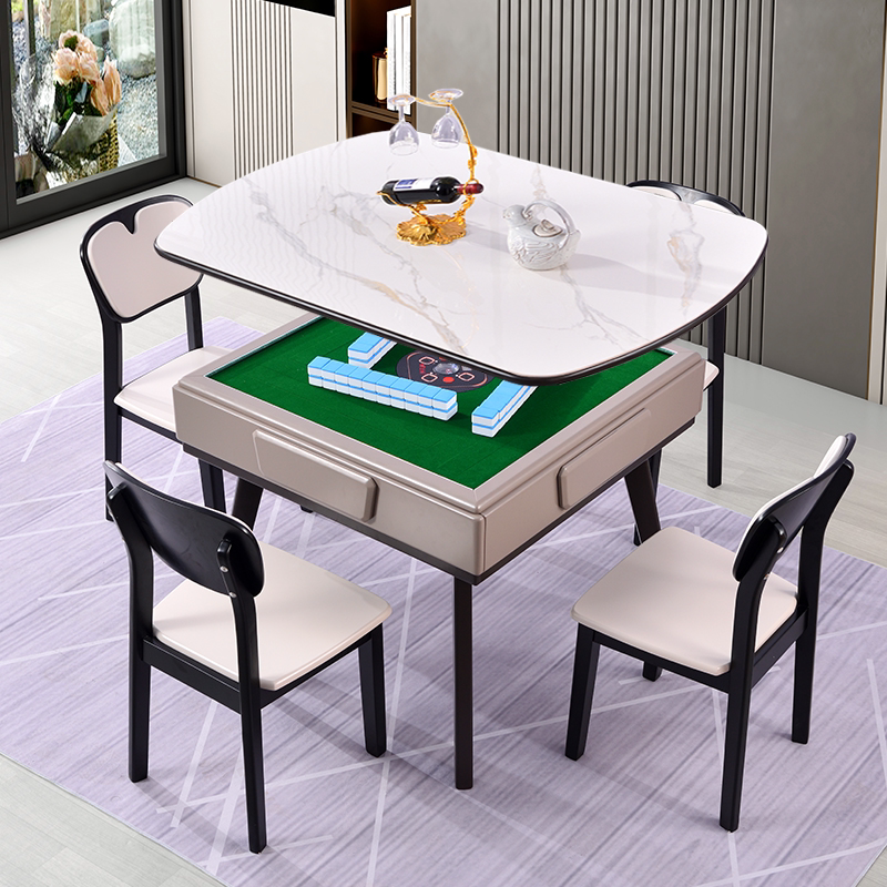 Light luxury slate solid wood mahjong machine dining table dual-use fully automatic household multi-function electric mute integrated mahjong table