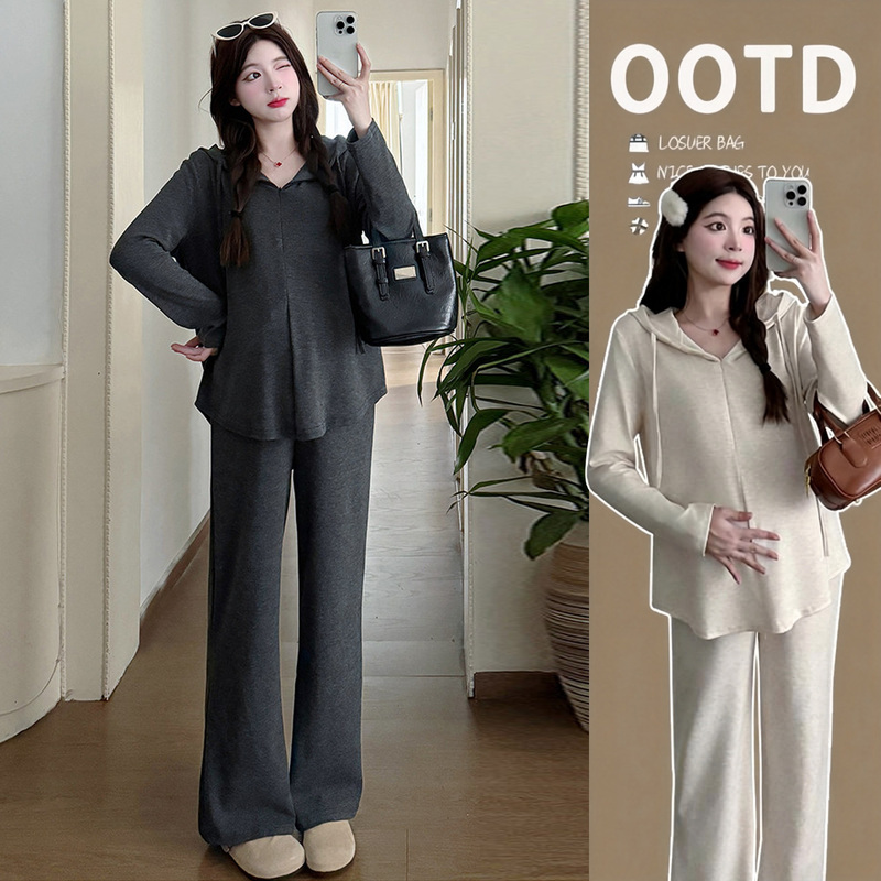 Maternity Suit Autumn and Winter New Fashion Casual Lazy Style Half-Zip Hooded Top and Maternity Pants Two-Piece Set Maternity Suit Autumn and Winter New Fashion Casual Lazy Style Half-Zip Hooded Top and Maternity Pants Two-Piece Set